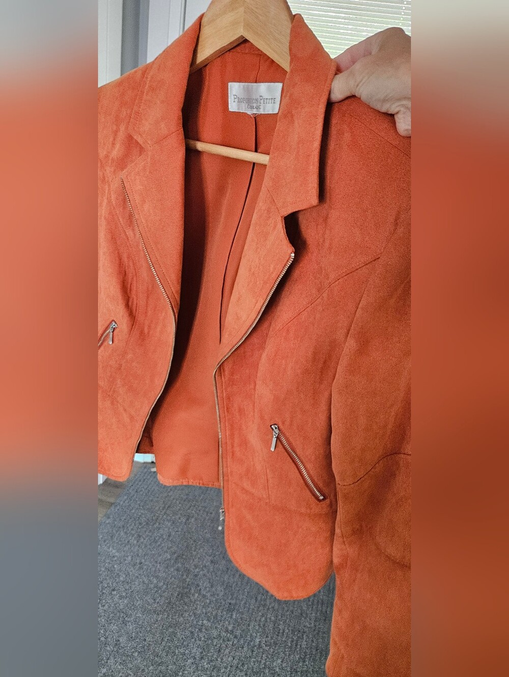 Proportion Petite Orange Suede Zip-Front Jacket - Picture 3 of 4